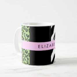 Leopard Print、Zebra Print、Green、Your Name コーヒーマグカップ