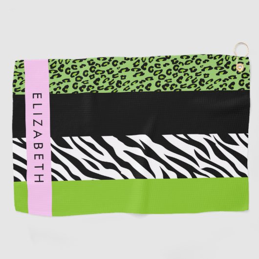 Leopard Print、Zebra Print、Green、Your Name ゴルフタオル (横)