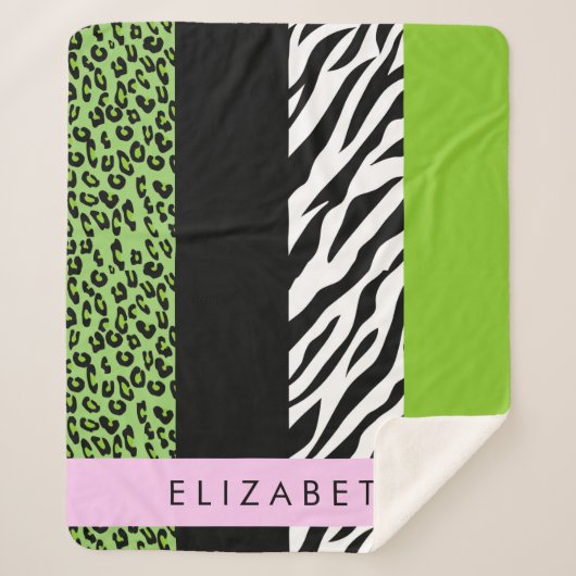 Leopard Print、Zebra Print、Green、Your Name シェルパブランケット (正面)