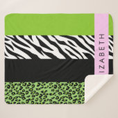 Leopard Print、Zebra Print、Green、Your Name シェルパブランケット (正面(横))