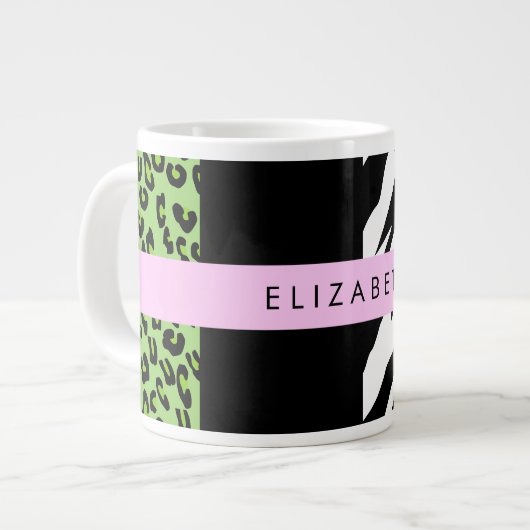 Leopard Print、Zebra Print、Green、Your Name ジャンボコーヒーマグカップ (正面左)
