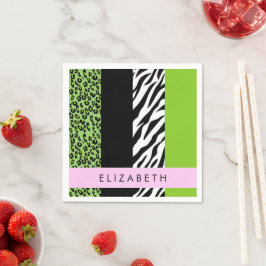 Leopard Print、Zebra Print、Green、Your Name スタンダードカクテルナプキン