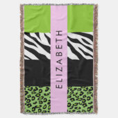 Leopard Print、Zebra Print、Green、Your Name スローブランケット (正面縦)