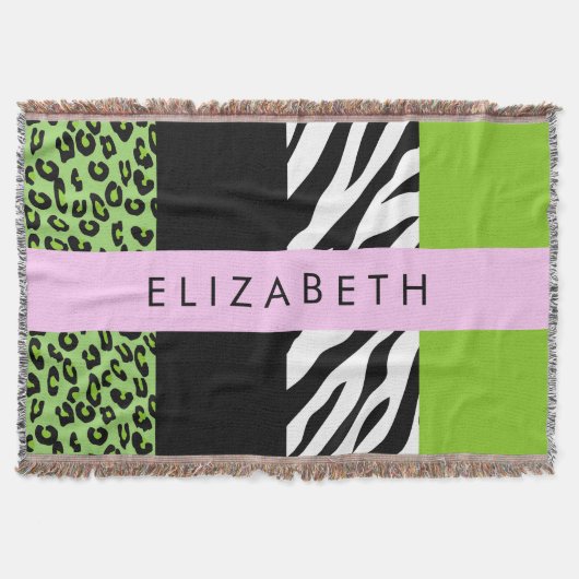 Leopard Print、Zebra Print、Green、Your Name スローブランケット (正面)