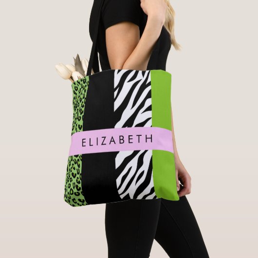 Leopard Print、Zebra Print、Green、Your Name トートバッグ (クローズアップ)