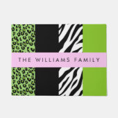 Leopard Print、Zebra Print、Green、Your Name ドアマット (正面)