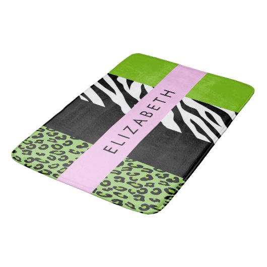 Leopard Print、Zebra Print、Green、Your Name バスマット (アングル)