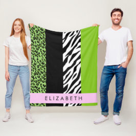 Leopard Print、Zebra Print、Green、Your Name フリースブランケット