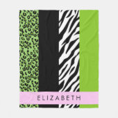 Leopard Print、Zebra Print、Green、Your Name フリースブランケット (正面)
