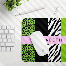 Leopard Print、Zebra Print、Green、Your Name マウスパッド
