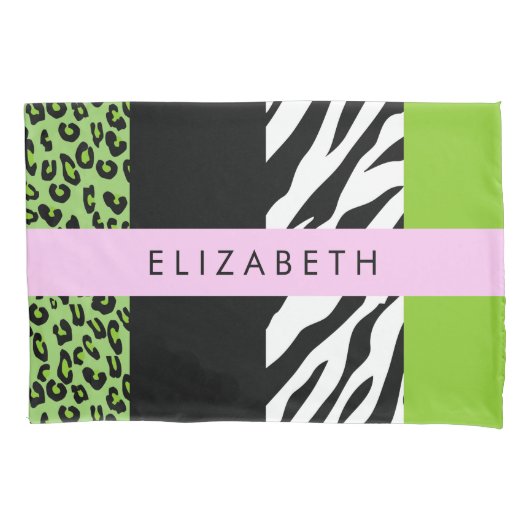 Leopard Print、Zebra Print、Green、Your Name 枕カバー (正面)