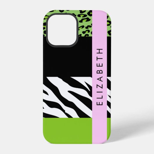 Leopard Print、Zebra Print、Green、Your Name iPhoneケース (裏面)