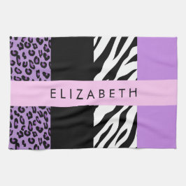 Leopard Print、Zebra Print、Purple、お名前 キッチンタオル