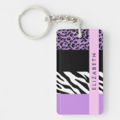 Leopard Print、Zebra Print、Purple、お名前 キーホルダー (正面)
