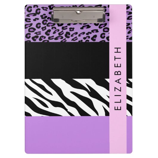 Leopard Print、Zebra Print、Purple、お名前 クリップボード (正面)