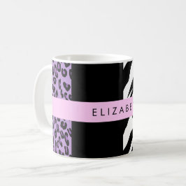 Leopard Print、Zebra Print、Purple、お名前 コーヒーマグカップ