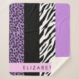 Leopard Print、Zebra Print、Purple、お名前 シェルパブランケット