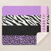 Leopard Print、Zebra Print、Purple、お名前 シェルパブランケット (正面(横))