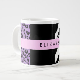 Leopard Print、Zebra Print、Purple、お名前 ジャンボコーヒーマグカップ