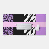 Leopard Print、Zebra Print、Purple、お名前 デスクマット (キーボード&マウス)