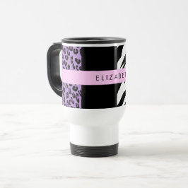 Leopard Print、Zebra Print、Purple、お名前 トラベルマグ