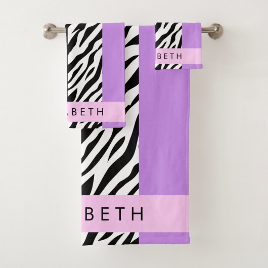 Leopard Print、Zebra Print、Purple、お名前 バスタオルセット (インサイチュ)