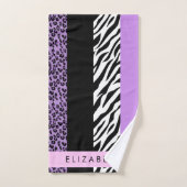 Leopard Print、Zebra Print、Purple、お名前 バスタオルセット (ハンドタオル)