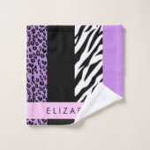 Leopard Print、Zebra Print、Purple、お名前 バスタオルセット (ウォッシュタオル)