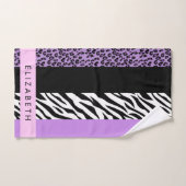 Leopard Print、Zebra Print、Purple、お名前 バスタオルセット (ハンドタオル)