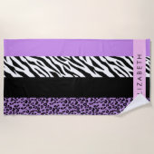 Leopard Print、Zebra Print、Purple、お名前 ビーチタオル (正面)