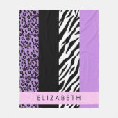 Leopard Print、Zebra Print、Purple、お名前 フリースブランケット (正面)