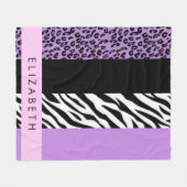 Leopard Print、Zebra Print、Purple、お名前 フリースブランケット (正面(横))