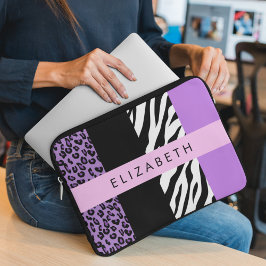 Leopard Print、Zebra Print、Purple、お名前 ラップトップスリーブ