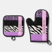 Leopard Print、Zebra Print、Purple、お名前 鍋つかみ&鍋敷きセット (正面)