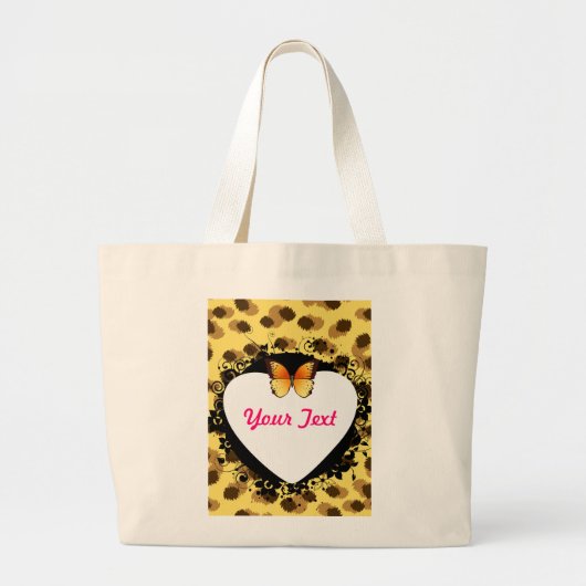 Leopard Printed Heard and Butterfly ラージトートバッグ (正面)