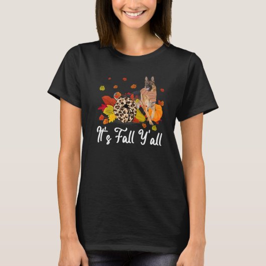 Leopard Pumpkin It's Fall Y'all Yellow German Shep Tシャツ (正面)