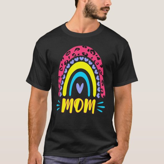 Leopard Rainbow Cheetah Print Mommy Graphic Mom Li Tシャツ (正面)