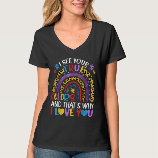 Leopard Rainbow I See Your True Colors Autism Tシャツ (正面)