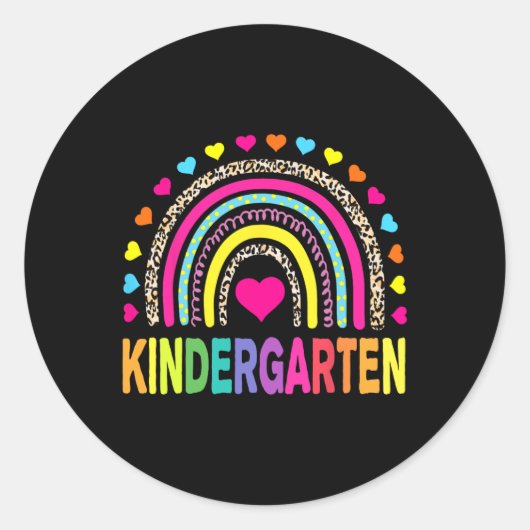 Leopard Rainbow Kindergarten Teacher First Day Of  ラウンドシール (正面)