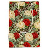 Leopard & Red Rose Pattern - Chic Floral Animal ミディアムペーパーバッグ (裏面)