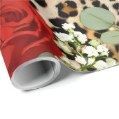 Leopard & Red Rose Pattern - Chic Floral Animal ラッピングペーパー (ロールコーナー)
