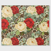 Leopard & Red Rose Pattern - Chic Floral Animal ラッピングペーパー (フラット)