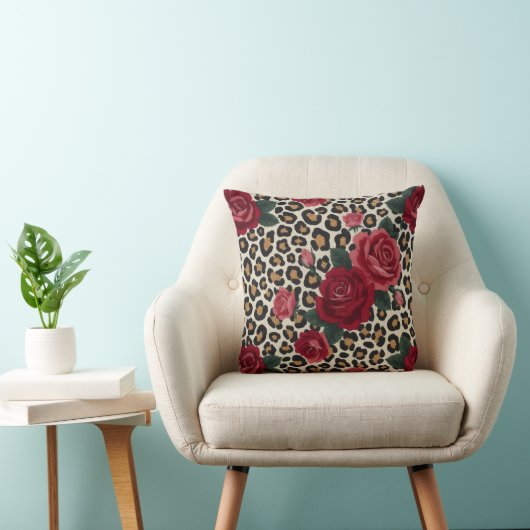 Leopard Red Roses Pattern クッション (椅子)