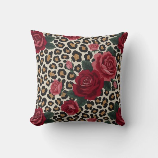 Leopard Red Roses Pattern クッション (正面)