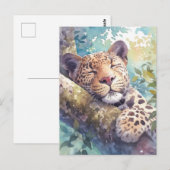 Leopard Resting on Tree Branch in Sunlit Forest ポストカード (正面/裏面)
