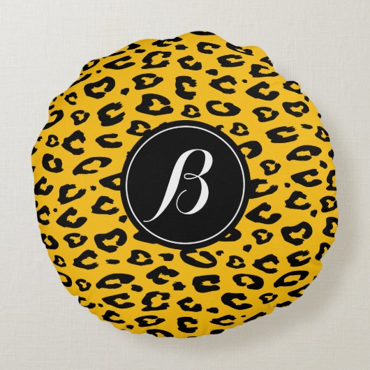 Leopard rosettes custom monogram round throw ラウンドクッション (裏面)