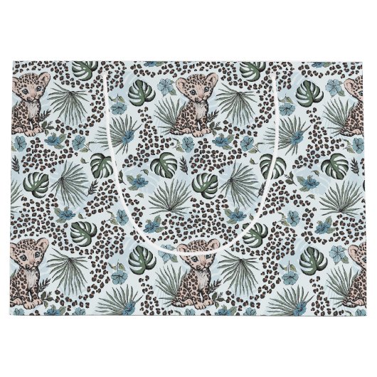 Leopard Safari Baby Boy Jungle Floral ラージペーパーバッグ (正面)