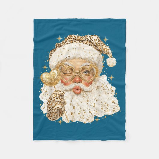 Leopard Santa Christmas Funny Gift For Women, Girl フリースブランケット (正面)