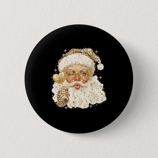 Leopard Santa Christmas Funny Gift For Women, Girl 缶バッジ (正面)