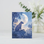Leopard Sitting on Rock Under Glowing Full Moon ポストカード (スタンド正面)